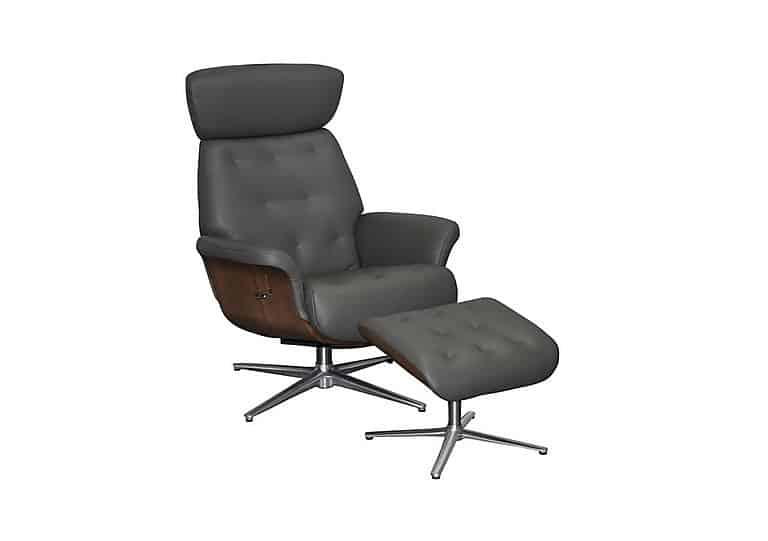 Kristof Leather Look Swivel Recliner Chair and Footstool - Charcoal