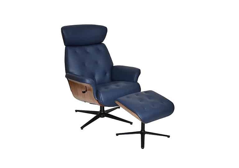 Kristof Leather Look Swivel Recliner Chair and Footstool - Navy