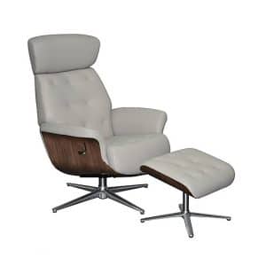 Kristof Leather Look Swivel Recliner Chair and Footstool  Pure Grey | Bed Sava