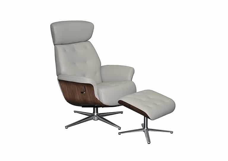 Kristof Leather Look Swivel Recliner Chair and Footstool - Pure Grey