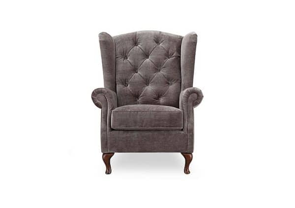 At The Helm  Harriet Fabric Wing Chair  Brindle with Walnut Feet | Bed Sava