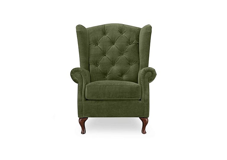 At The Helm - Harriet Fabric Wing Chair - Hunter Green with Walnut Feet