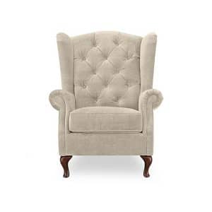 At The Helm  Harriet Fabric Wing Chair  Stone with Walnut Feet | Bed Sava