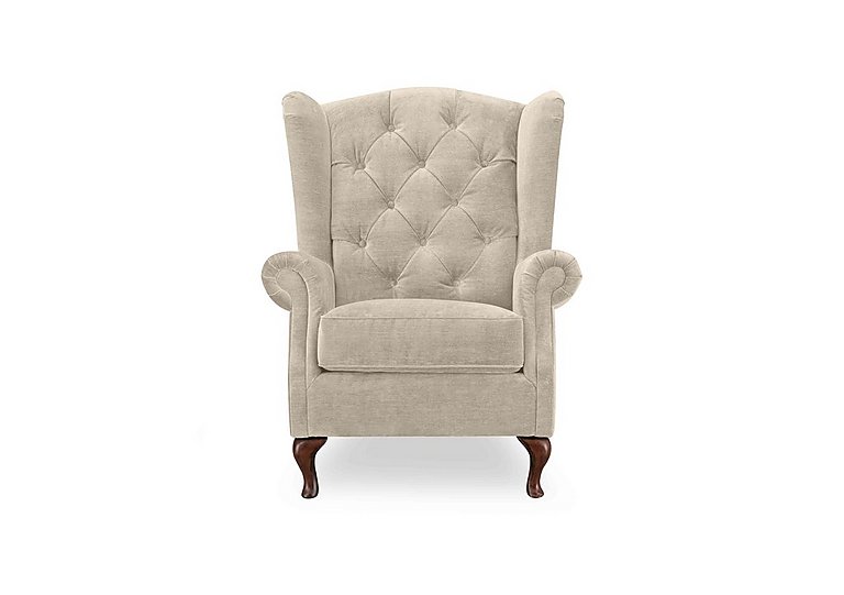 At The Helm - Harriet Fabric Wing Chair - Stone with Walnut Feet
