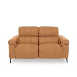 World of Leather  Homestage NC Leather 2 Seater Power Recliner Sofa with Power Headrests  NC Honey Yellow | Bed Sava
