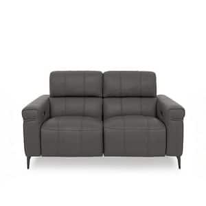 World of Leather  Homestage NC Leather 2 Seater Power Recliner Sofa with Power Headrests  Charcoal Grey | Bed Sava