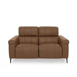 World of Leather  Homestage Leather 2 Seater Power Recliner Sofa with Power Headrests  Pecan | Bed Sava