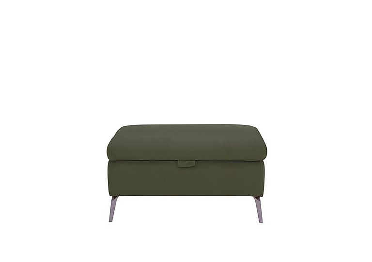 Jude Leather Storage Footstool - Oslo Pine