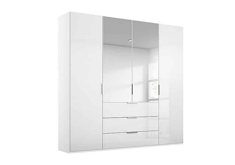 Rauch - Formes Glass 4 Door Combi Hinged Wardrobe with 2 Mirrors and Drawers - White/White Front