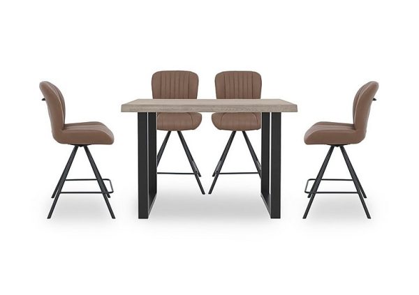 Bodahl  Compact Terra 160cm Raw Edge Table with 4 Cognac Swivel Bar Stools  White Wash | Bed Sava
