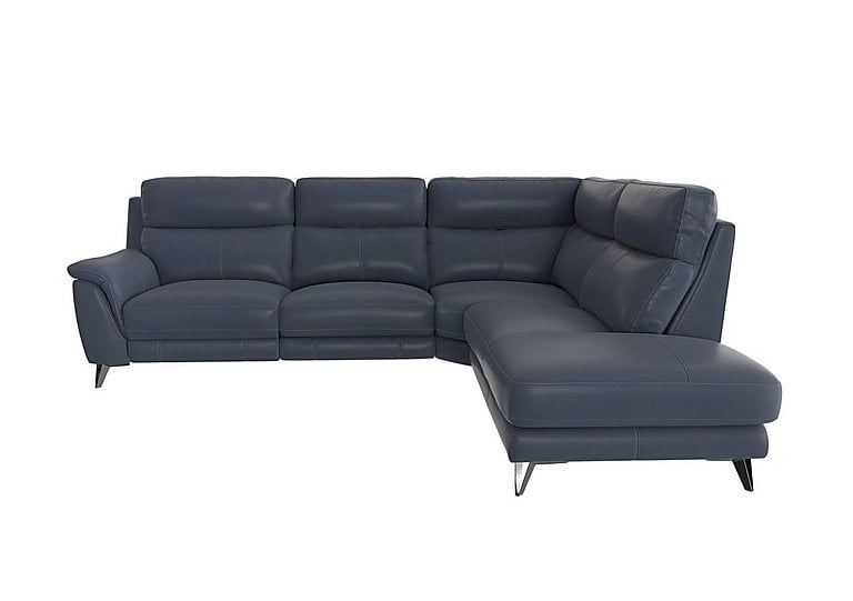 Contempo Right Hand Facing Chaise End NC Leather Sofa - NC Ocean Blue