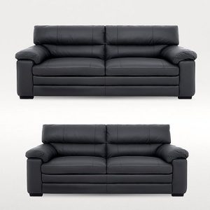 Cozee 3 Seater Leather Sofa and 2 Seater Leather Sofa Set  Shale Grey | Bed Sava
