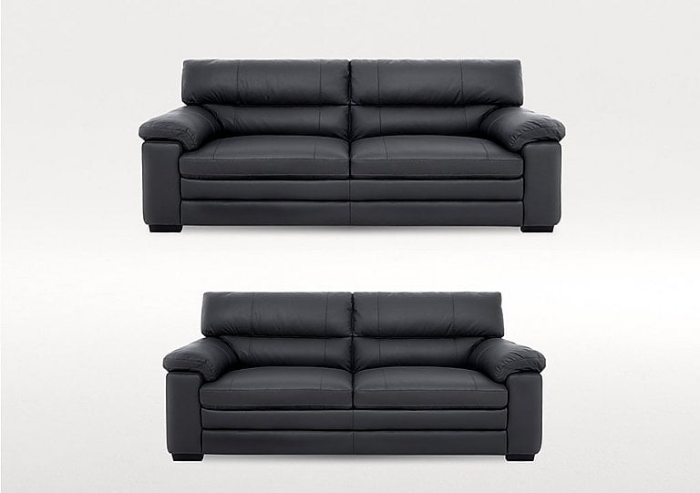 Cozee 3 Seater Leather Sofa and 2 Seater Leather Sofa Set  Shale Grey | Bed Sava