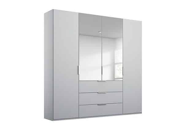 Rauch  Formes Decor 4 Door Combi Hinged Wardrobe with 2 Mirrors and Drawers  Silk Grey | Bed Sava
