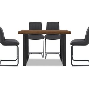 Bodahl  Compact Terra Raw Edge Table with U Shaped Legs and 4 Grey Bar Stools  140 cm  Desert | Bed Sava