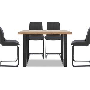 Bodahl  Compact Terra Raw Edge Table with U Shaped Legs and 4 Grey Bar Stools  140 cm  Oiled | Bed Sava
