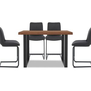Bodahl  Compact Terra Raw Edge Table with U Shaped Legs and 4 Grey Bar Stools  160 cm  Old Bassano | Bed Sava