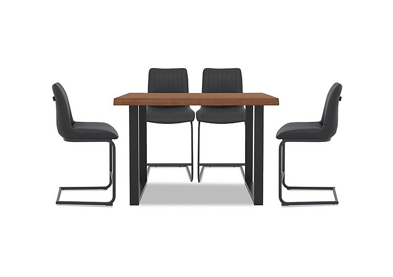 Bodahl - Compact Terra Raw Edge Table with U-Shaped Legs and 4 Grey Bar Stools - 160-cm - Old Bassano