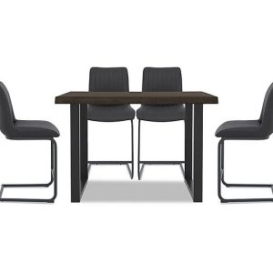 Bodahl  Compact Terra Raw Edge Table with U Shaped Legs and 4 Grey Bar Stools  160 cm  Smoked | Bed Sava