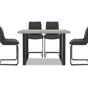 Bodahl  Compact Terra Raw Edge Table with U Shaped Legs and 4 Grey Bar Stools  160 cm  White Wash | Bed Sava
