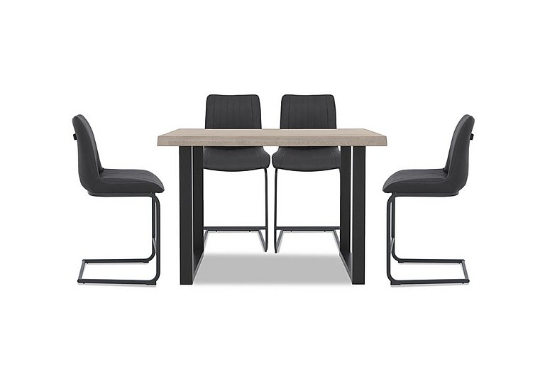 Bodahl - Compact Terra Raw Edge Table with U-Shaped Legs and 4 Grey Bar Stools - 140-cm - White Wash