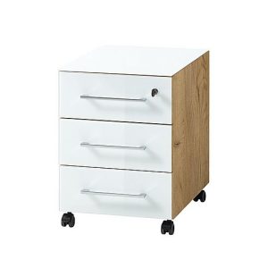 Alexi Rolling Pedestal Unit  Oak  White | Bed Sava