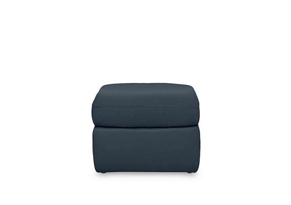Cinemax Leather Storage Footstool  Natural Milled Navy | Bed Sava