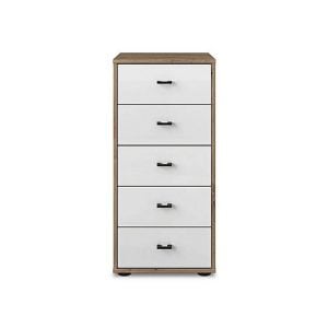 Wiemann  Dallas 40cm 5 Drawer Glass Chest  Bianco Oak and White | Bed Sava