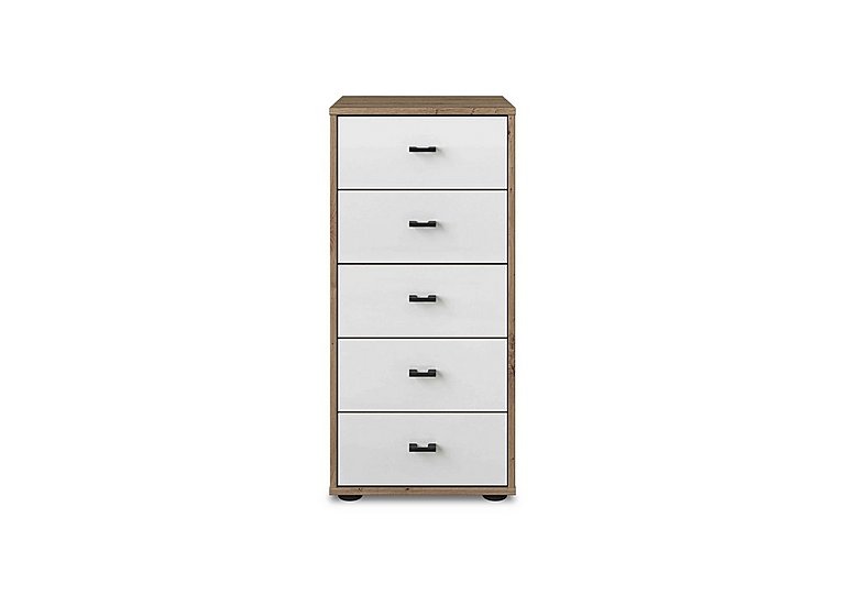 Wiemann - Dallas 40cm 5 Drawer Glass Chest - Bianco Oak and White