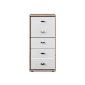 Wiemann  Dallas 40cm 5 Drawer Glass Chest  Holm Oak and White | Bed Sava
