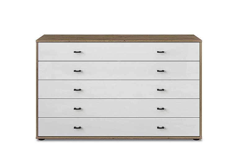 Wiemann - Dallas 141cm 5 Drawer Glass Chest - Bianco Oak and White