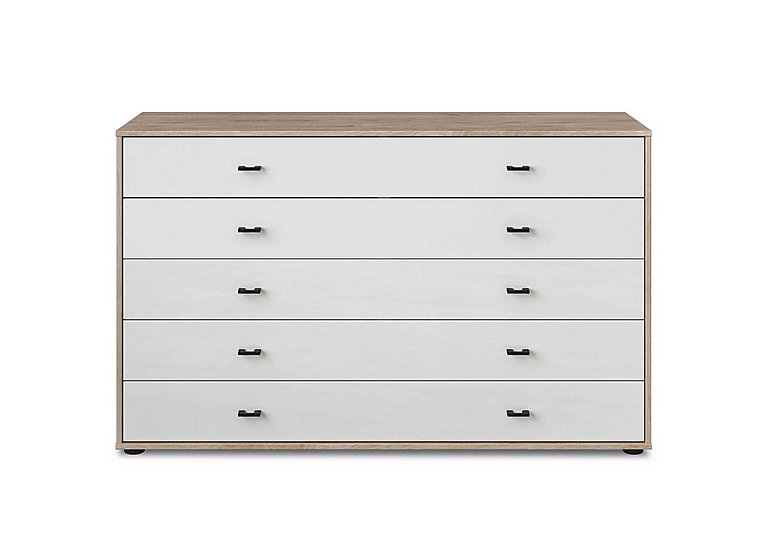 Wiemann - Dallas 141cm 5 Drawer Glass Chest - Holm Oak and White