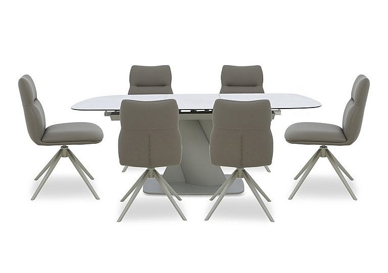 Diva Extending Dining Table and 6 Diva Chairs with Silver Legs - 160-cm