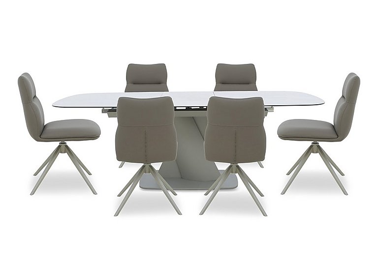 Diva Extending Dining Table and 6 Diva Chairs with Silver Legs - 180-cm