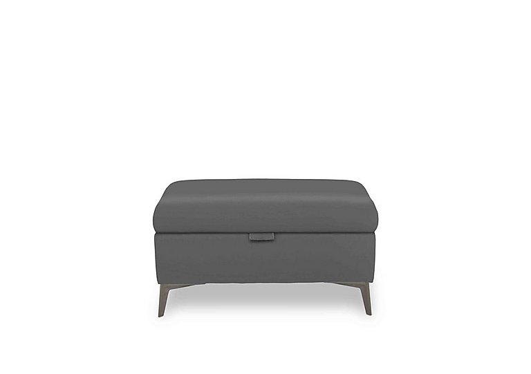 Ezra Leather Storage Footstool - Granite