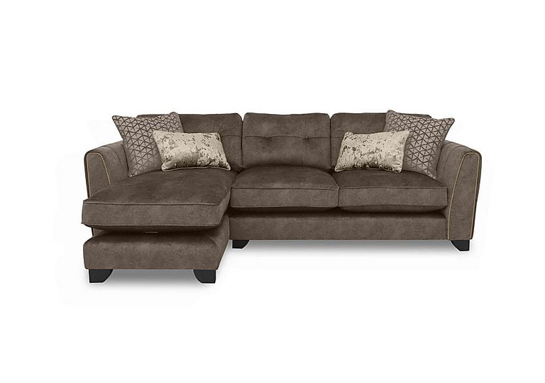 Ariana Fabric Classic Back Left Hand Facing Chaise End Sofa with Brass Insert - Dapple Chocolate with Brass Insert