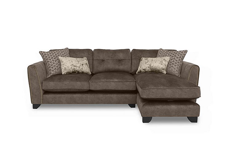Ariana Fabric Classic Back Right Hand Facing Chaise End Sofa with Brass Insert - Dapple Chocolate with Brass Insert