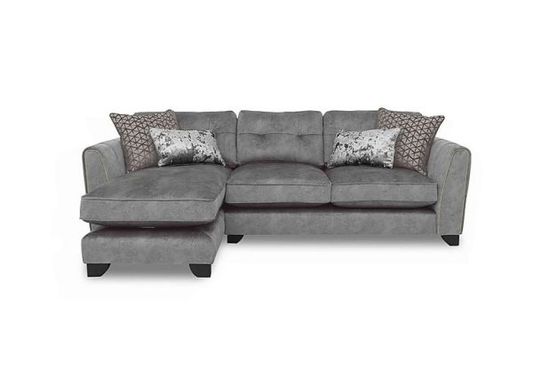 Ariana Fabric Classic Back Left Hand Facing Chaise End Sofa with Brass Insert  Dapple Silver with Brass Insert | Bed Sava