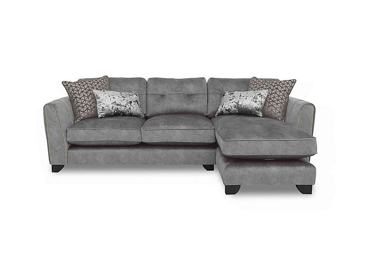 Ariana Fabric Classic Back Right Hand Facing Chaise End Sofa with Brass Insert - Dapple Silver with Brass Insert