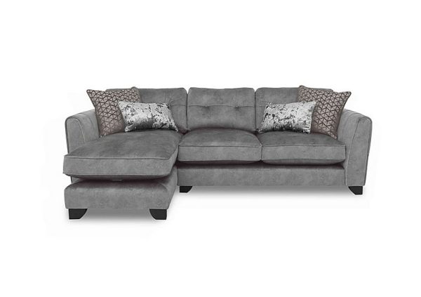 Ariana Fabric Classic Back Left Hand Facing Chaise End Sofa with Chrome Insert  Dapple Silver with Chrome Insert | Bed Sava