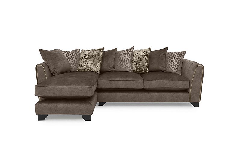 Ariana Fabric Pillow Back Left Hand Facing Chaise End Sofa with Brass Insert - Dapple Chocolate with Brass Insert
