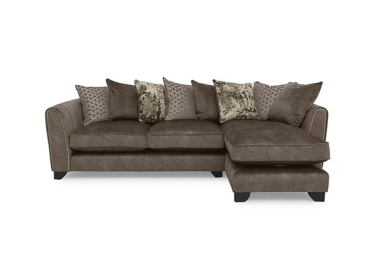 Ariana Fabric Pillow Back Right Hand Facing Chaise End Sofa with Brass Insert - Dapple Chocolate with Brass Insert