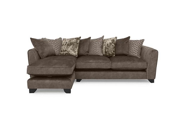 Ariana Fabric Pillow Back Left Hand Facing Chaise End Sofa with Chrome Insert  Dapple Chocolate with Chrome Insert | Bed Sava