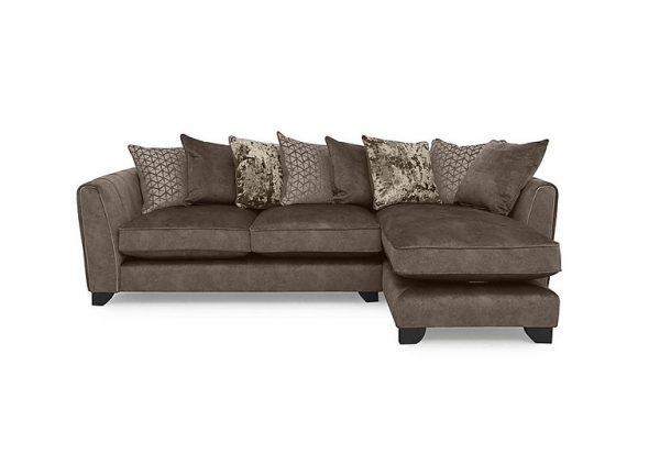 Ariana Fabric Pillow Back Right Hand Facing Chaise End Sofa with Chrome Insert  Dapple Chocolate with Chrome Insert | Bed Sava