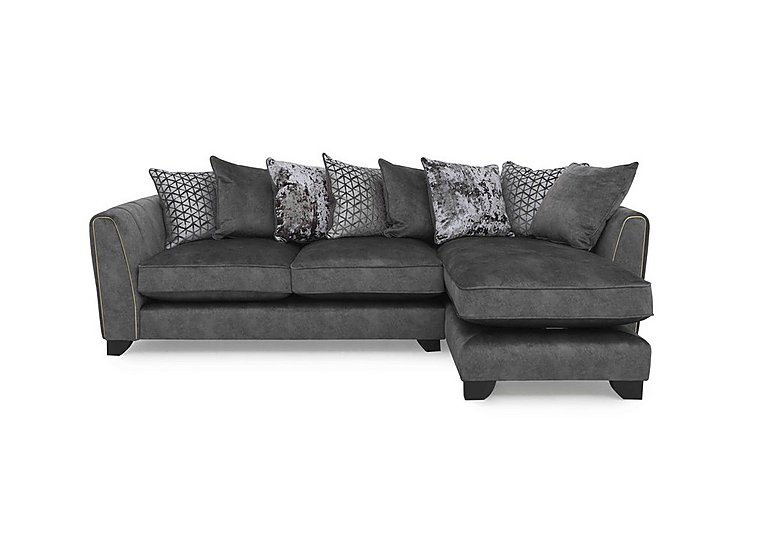 Ariana Fabric Pillow Back Right Hand Facing Chaise End Sofa with Brass Insert - Dapple Moleskin with Brass Insert
