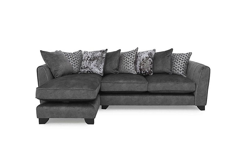 Ariana Fabric Pillow Back Left Hand Facing Chaise End Sofa with Chrome Insert - Dapple Moleskin with Chrome Insert
