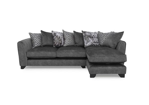 Ariana Fabric Pillow Back Right Hand Facing Chaise End Sofa with Chrome Insert  Dapple Moleskin with Chrome Insert | Bed Sava