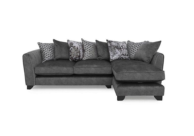 Ariana Fabric Pillow Back Right Hand Facing Chaise End Sofa with Chrome Insert - Dapple Moleskin with Chrome Insert