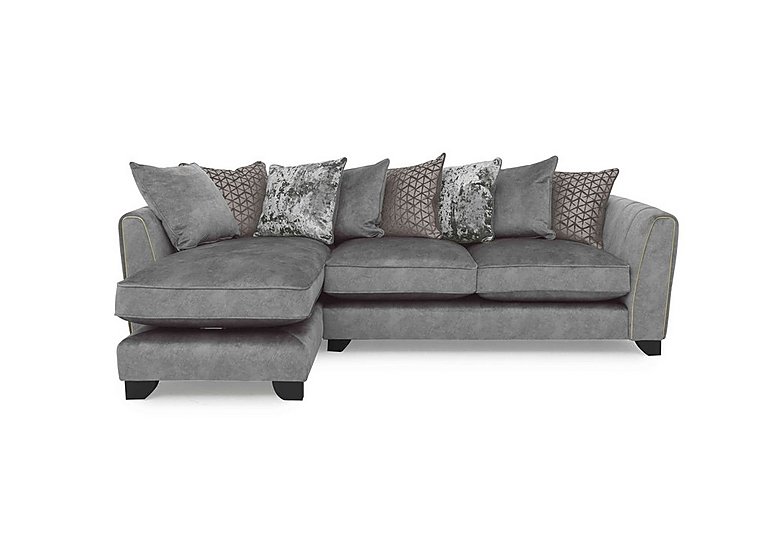 Ariana Fabric Pillow Back Left Hand Facing Chaise End Sofa with Brass Insert - Dapple Silver with Brass Insert
