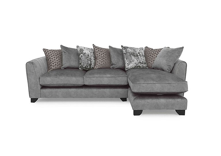 Ariana Fabric Pillow Back Right Hand Facing Chaise End Sofa with Chrome Insert - Dapple Silver with Chrome Insert
